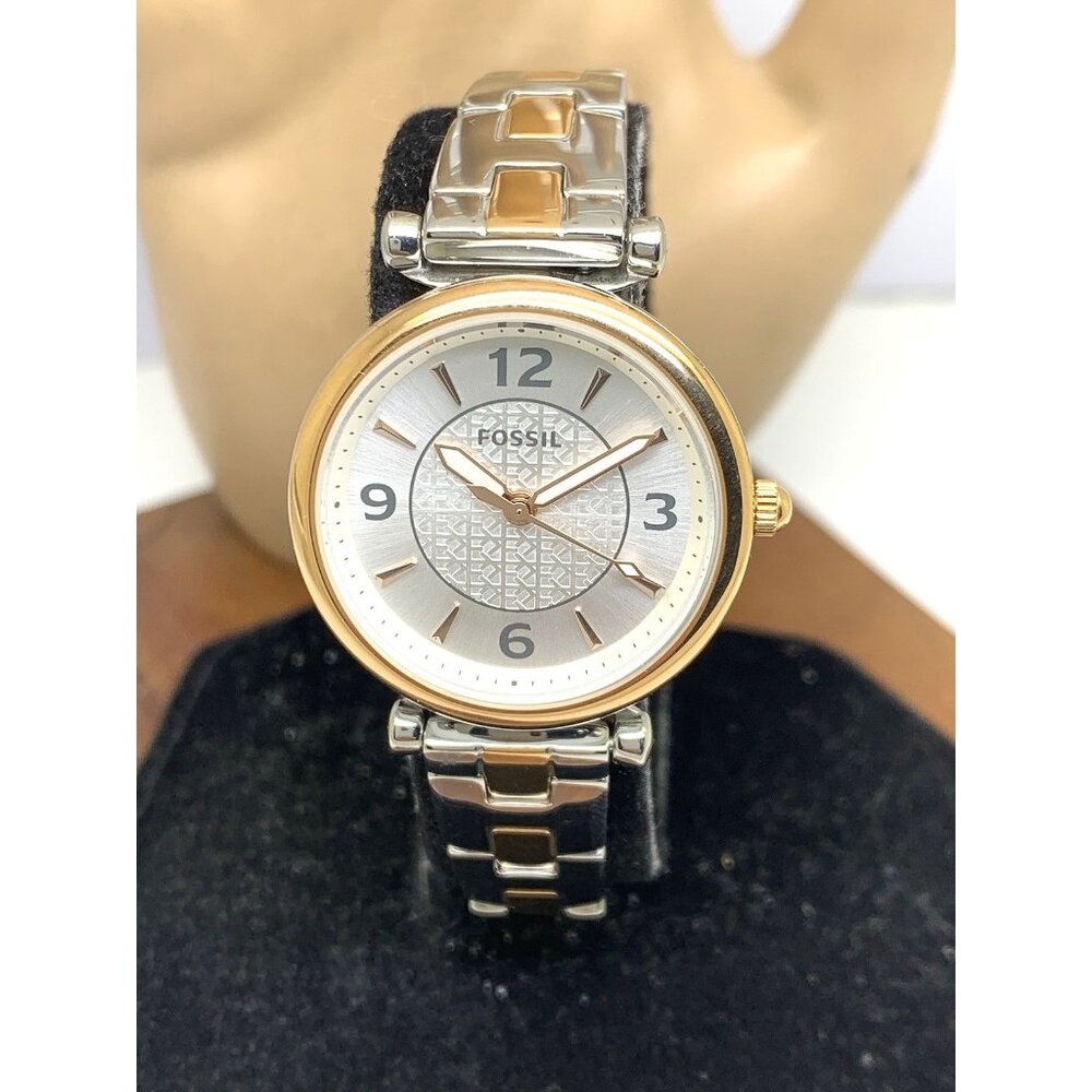 Fossil Women's Watch ES5201 Quartz Two Tone Silver Rose Gold Steel 28mm